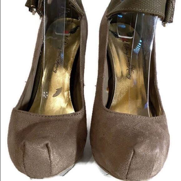 Penny Loves Kenny Beige Suede Platform Heels 7.5 - Picture 2 of 4